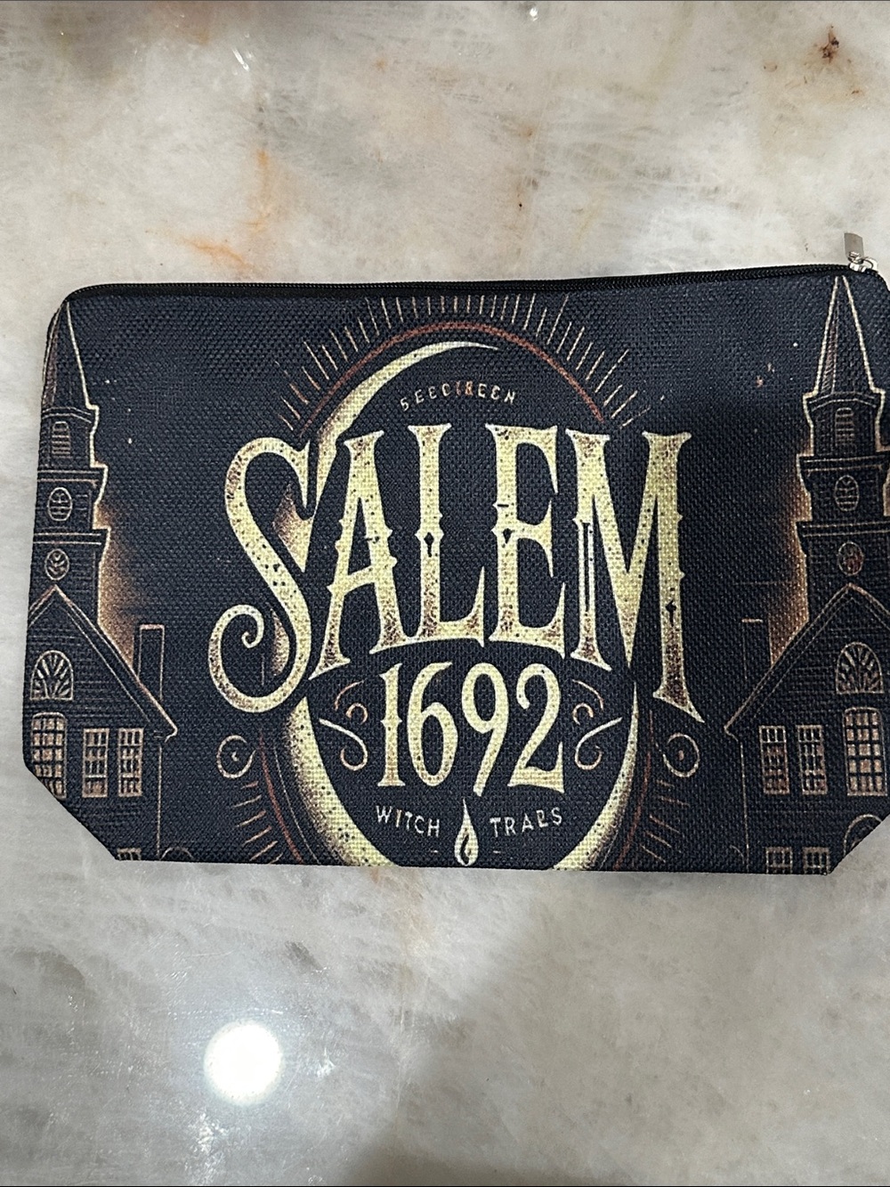 Salem 1692 Black Canvas Zip Pouch - Witch Trials Design